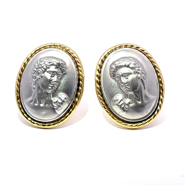 14k Yellow Gold Cameo man's Face mirror Portrait earrings