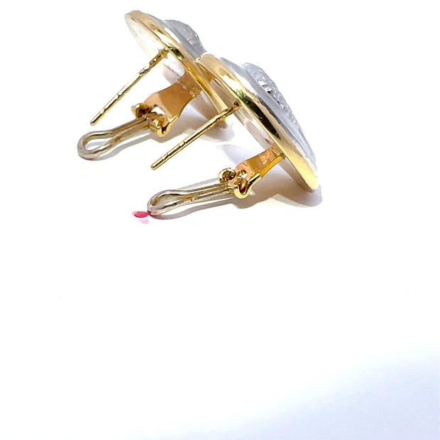 14k Yellow Gold Cameo man's Face mirror Portrait earrings