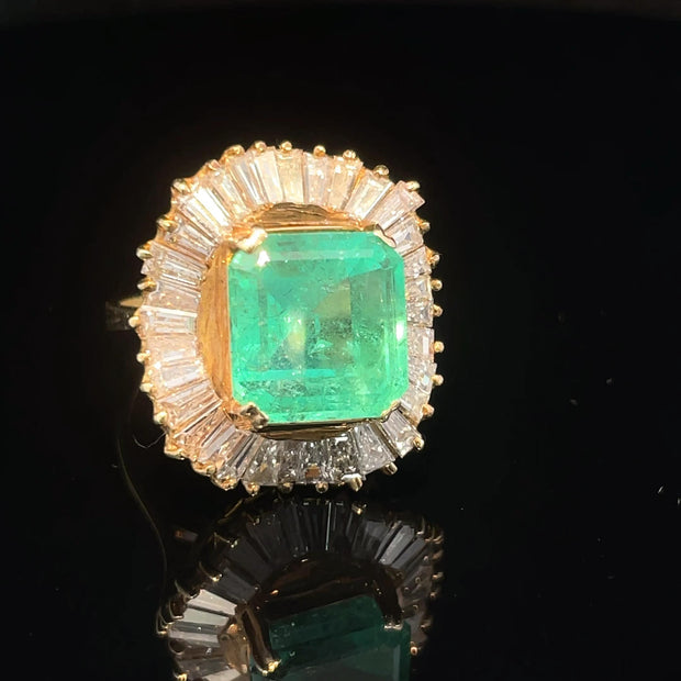14K Yellow Gold Emerald and Diamond Ballerina Ring