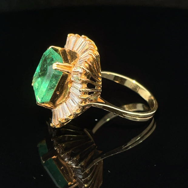 14K Yellow Gold Emerald and Diamond Ballerina Ring