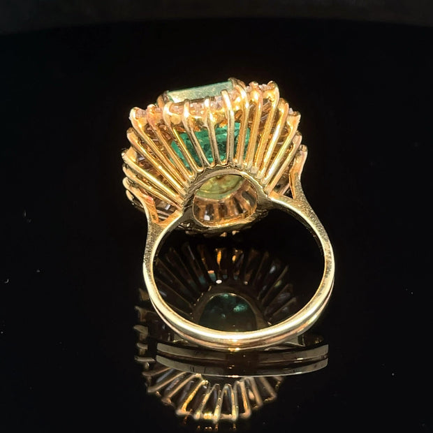 14K Yellow Gold Emerald and Diamond Ballerina Ring
