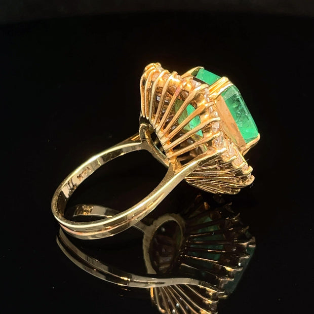 14K Yellow Gold Emerald and Diamond Ballerina Ring