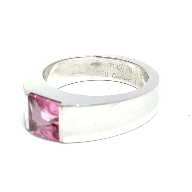 Cartier 18k White Gold Vintage 1990s Pink Tourmaline Tank Ring
