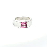 Cartier 18k White Gold Vintage 1990s Pink Tourmaline Tank Ring