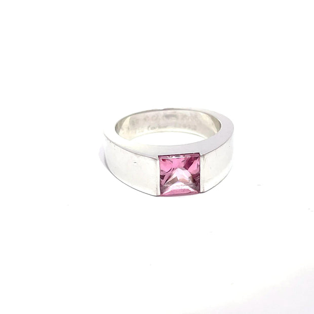Cartier 18k White Gold Vintage 1990s Pink Tourmaline Tank Ring