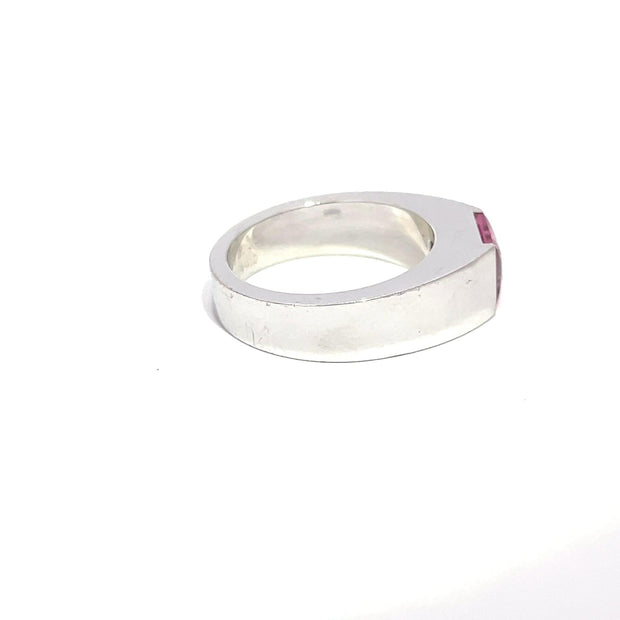 Cartier 18k White Gold Vintage 1990s Pink Tourmaline Tank Ring
