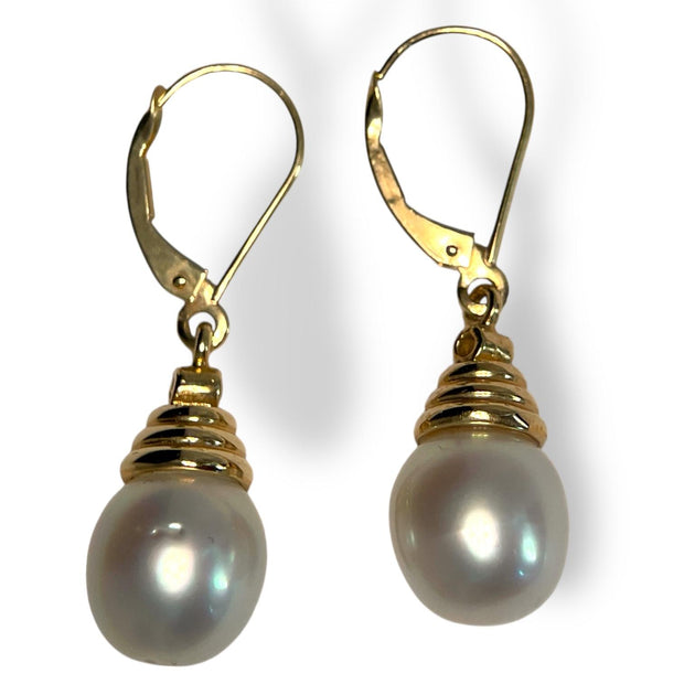 14k Yellow Gold Pearl Dangle Earrings