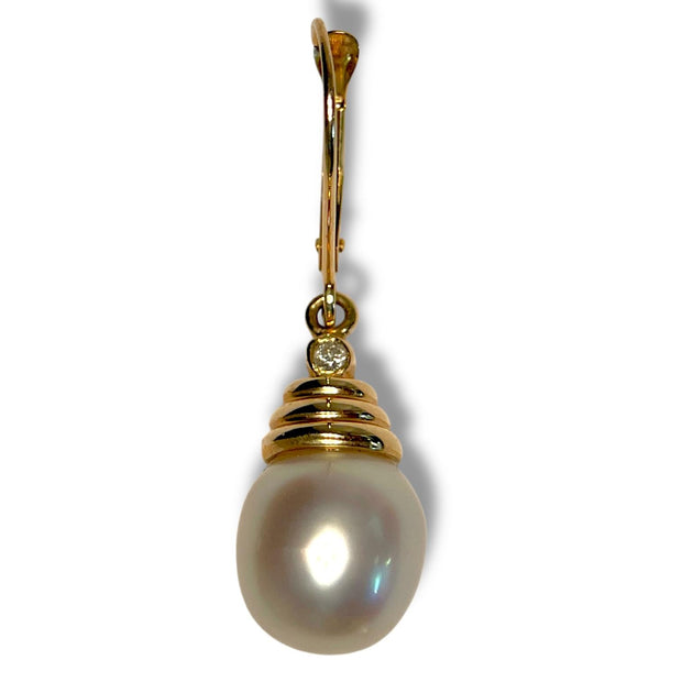 14k Yellow Gold Pearl Dangle Earrings