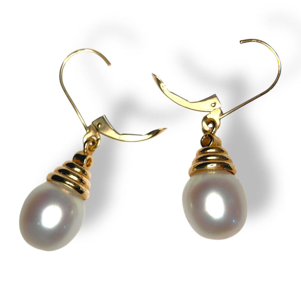 14k Yellow Gold Pearl Dangle Earrings