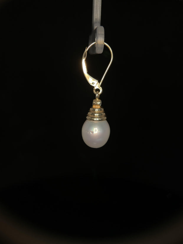 14k Yellow Gold Pearl Dangle Earrings