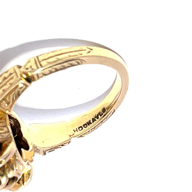 Jacob Hookaylo 14k Yellow Gold Antique Old Euro cut Diamond set Hand Carved Ring