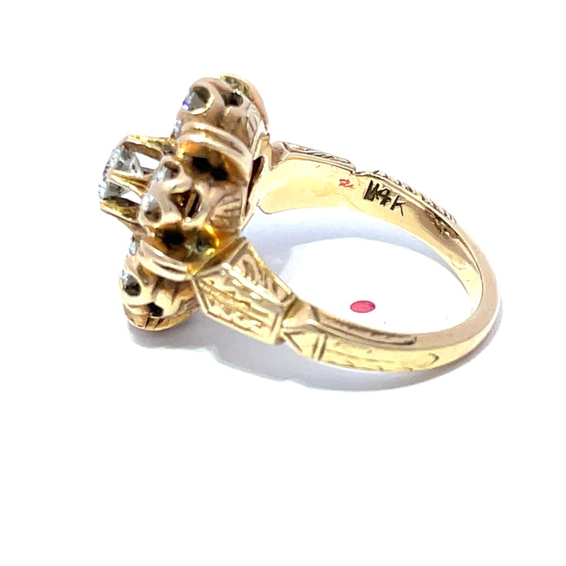 Jacob Hookaylo 14k Yellow Gold Antique Old Euro cut Diamond set Hand Carved Ring