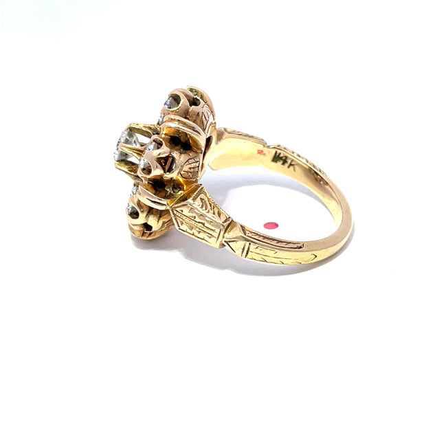 Jacob Hookaylo 14k Yellow Gold Antique Old Euro cut Diamond set Hand Carved Ring