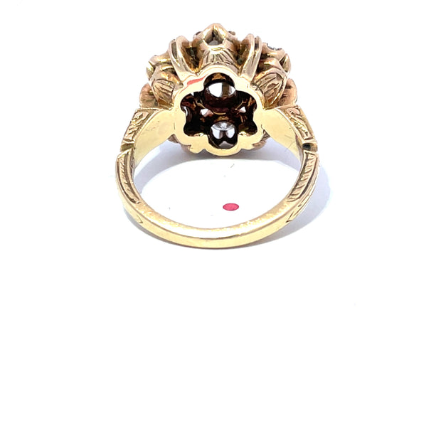 Jacob Hookaylo 14k Yellow Gold Antique Old Euro cut Diamond set Hand Carved Ring