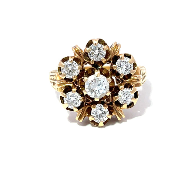 Jacob Hookaylo 14k Yellow Gold Antique Old Euro cut Diamond set Hand Carved Ring
