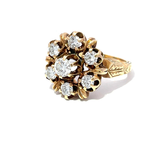 Jacob Hookaylo 14k Yellow Gold Antique Old Euro cut Diamond set Hand Carved Ring