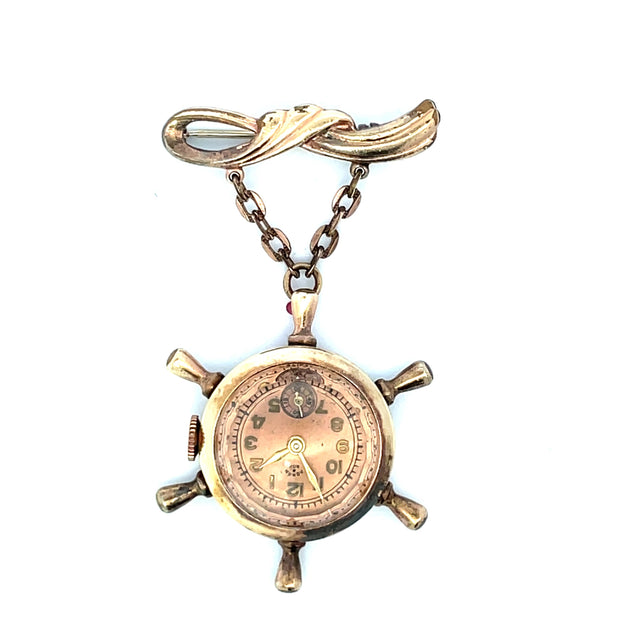 Agran & Son Solid Yellow Gold Vintage Swiss Watch Brooch