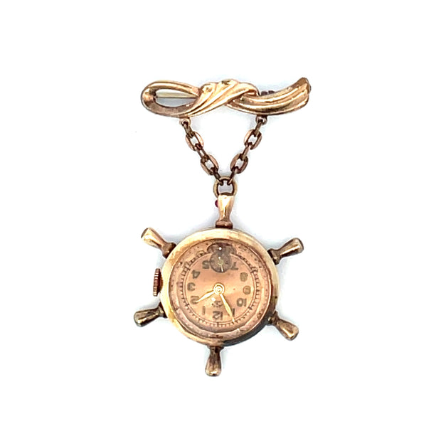 Agran & Son Solid Yellow Gold Vintage Swiss Watch Brooch