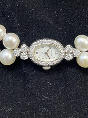 Hamilton 14k White Gold Ladies Watch Double Pearl Strand Necklace