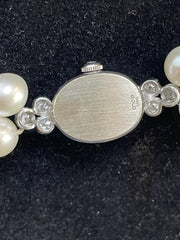 Hamilton 14k White Gold Ladies Watch Double Pearl Strand Necklace