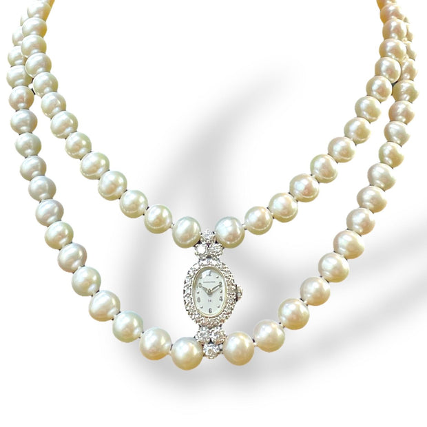 Hamilton 14k White Gold Ladies Watch Double Pearl Strand Necklace