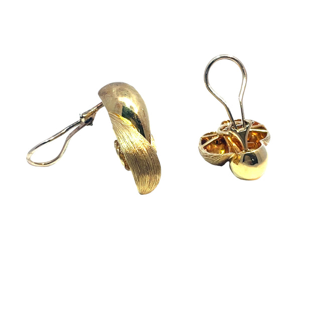 HENRY DUNAY 18k Yellow Gold Designer Leaf Earrings