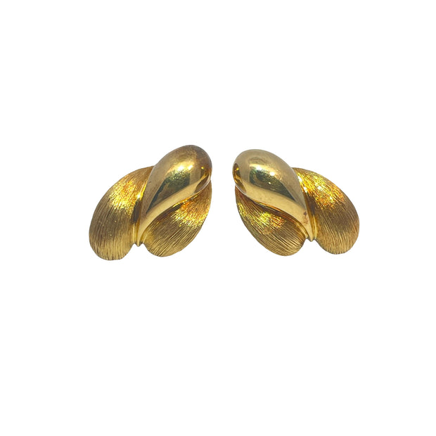 HENRY DUNAY 18k Yellow Gold Designer Leaf Earrings