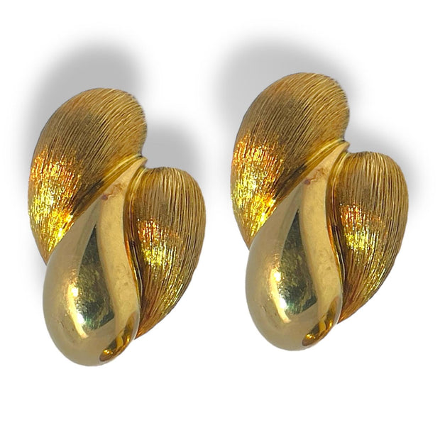 HENRY DUNAY 18k Yellow Gold Designer Leaf Earrings