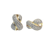 14k Two Tone X Design Pave Diamond Cluster Earrings