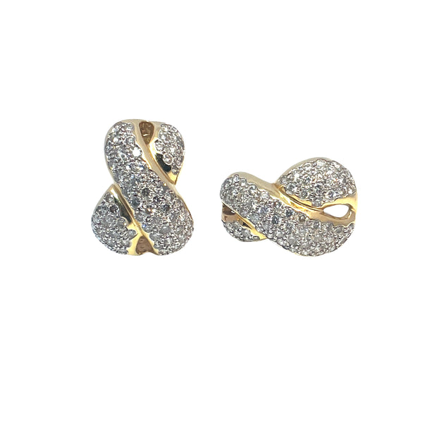 14k Two Tone X Design Pave Diamond Cluster Earrings