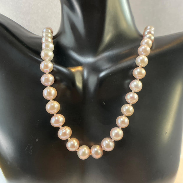 Pink Pearl Single Strand Necklace with 14k Yellow Gold Clasp