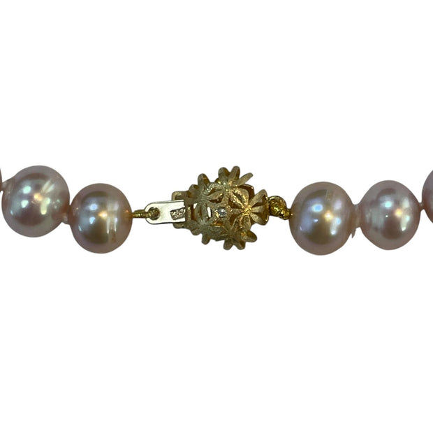 Pink Pearl Single Strand Necklace with 14k Yellow Gold Clasp