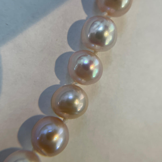 Pink Pearl Single Strand Necklace with 14k Yellow Gold Clasp