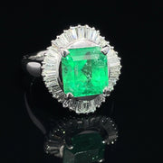 Platinum Ballerina Emerald and Diamond Ring
