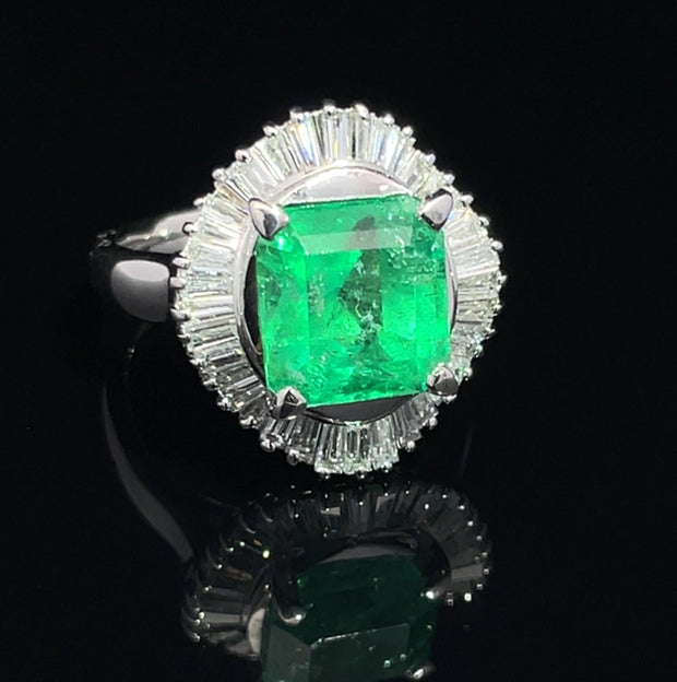 Platinum Ballerina Emerald and Diamond Ring
