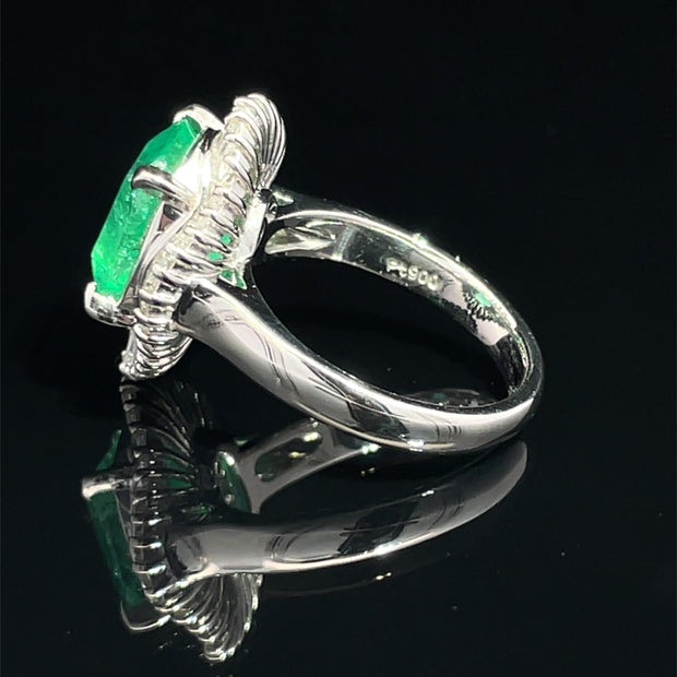 Platinum Ballerina Emerald and Diamond Ring