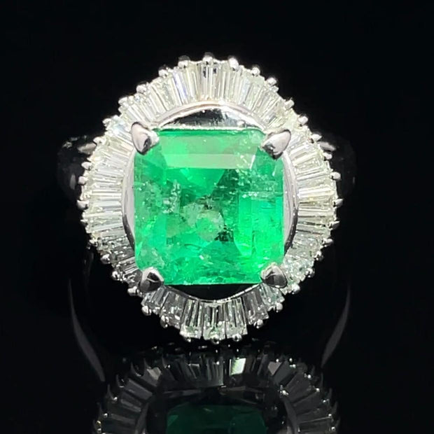 Platinum Ballerina Emerald and Diamond Ring