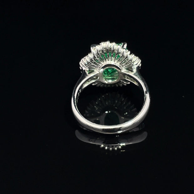 Platinum Ballerina Emerald and Diamond Ring