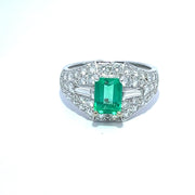 18k White Gold Columbian Emerald & Diamond Cluster Ring
