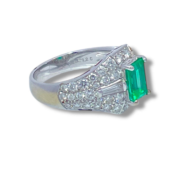 18k White Gold Columbian Emerald & Diamond Cluster Ring