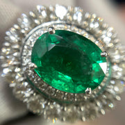 14k White Gold Oval cut Emerald & Diamond halo Ring