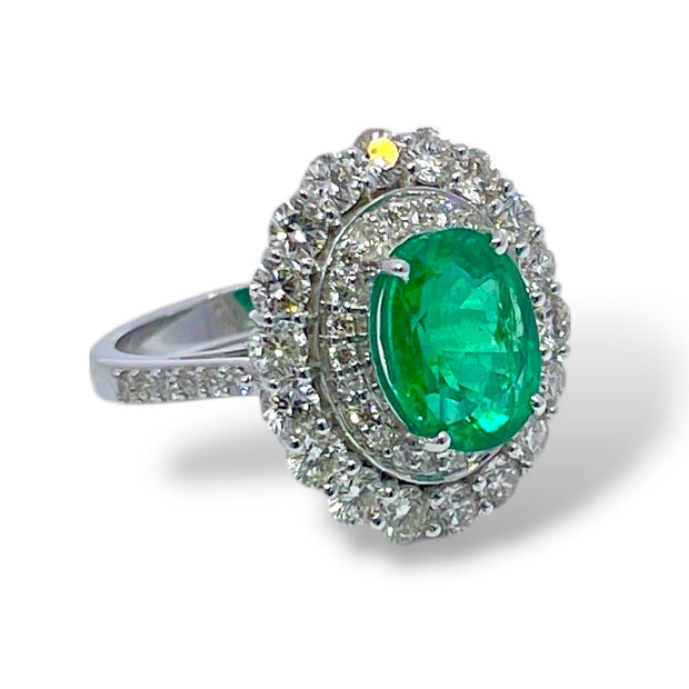 14k White Gold Oval cut Emerald & Diamond halo Ring