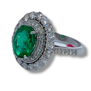 14k White Gold Oval cut Emerald & Diamond halo Ring