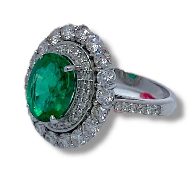 14k White Gold Oval cut Emerald & Diamond halo Ring