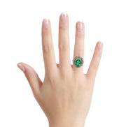 14k White Gold Oval cut Emerald & Diamond halo Ring