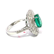 14k White Gold Oval cut Emerald & Diamond halo Ring