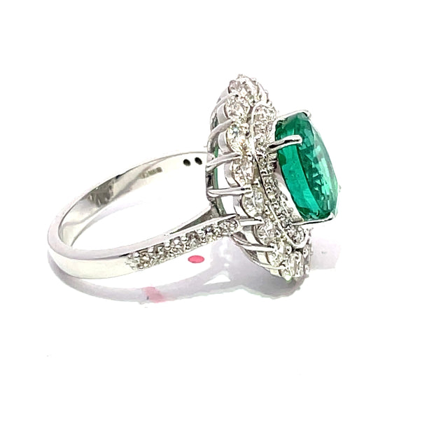 14k White Gold Oval cut Emerald & Diamond halo Ring