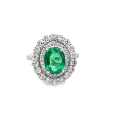 14k White Gold Oval cut Emerald & Diamond halo Ring
