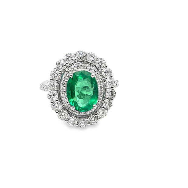 14k White Gold Oval cut Emerald & Diamond halo Ring