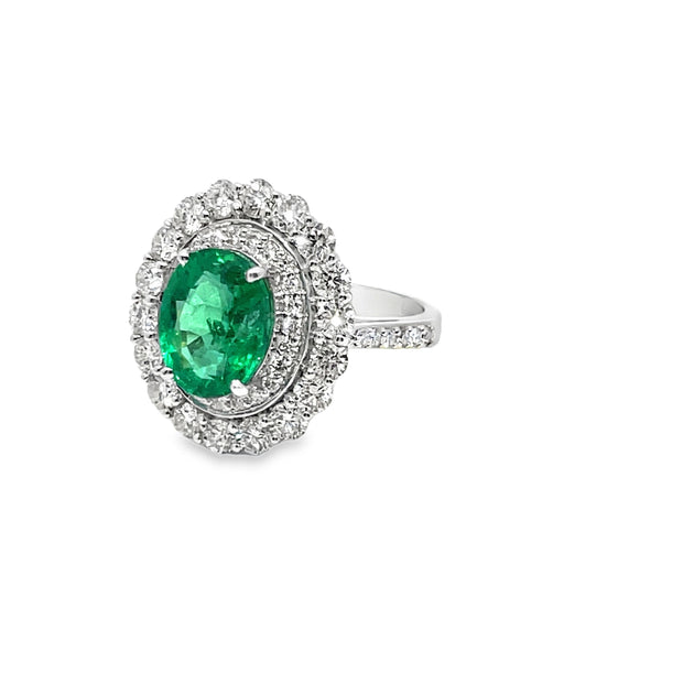 14k White Gold Oval cut Emerald & Diamond halo Ring